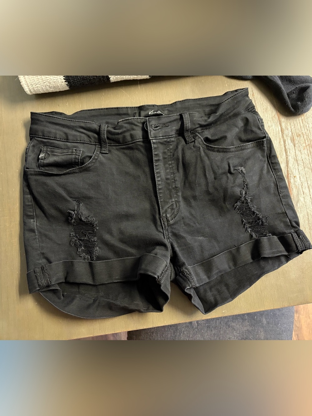 KanCan Black Denim Shorts with Subtle Stitching